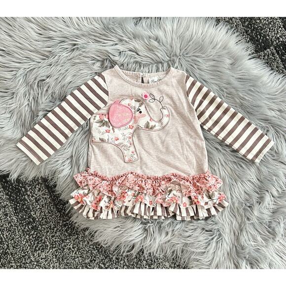 Rare Editions‎ Girls Elephant Multi-Pattern Ruffle Top Size 18month - Picture 1 of 2
